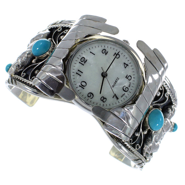 Turquoise Sterling Silver Southwest Bear Cuff Watch CX48709