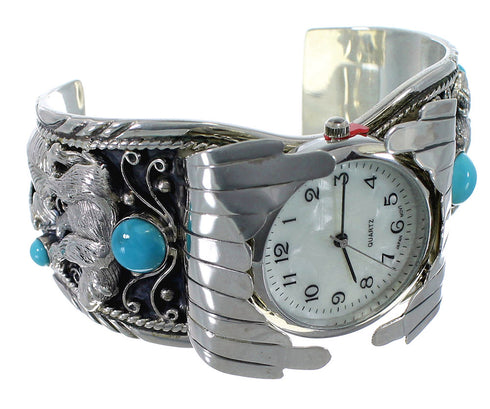 Turquoise Sterling Silver Southwest Bear Cuff Watch CX48709