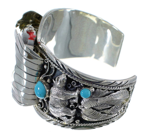 Turquoise Sterling Silver Southwest Bear Cuff Watch CX48709