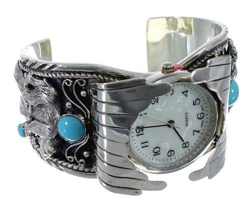 Turquoise Sterling Silver Bear Southwest Cuff Watch CX48710