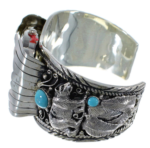 Turquoise Sterling Silver Bear Southwest Cuff Watch CX48710