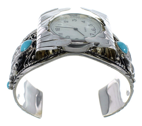 Turquoise Sterling Silver Bear Southwest Cuff Watch CX48710