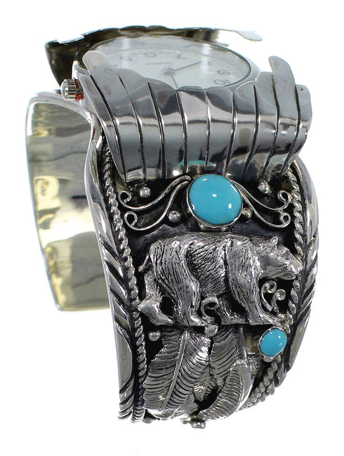 Turquoise Sterling Silver Bear Southwest Cuff Watch CX48710