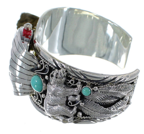 Southwest Turquoise Genuine Sterling Silver Bear Cuff Watch CX48715