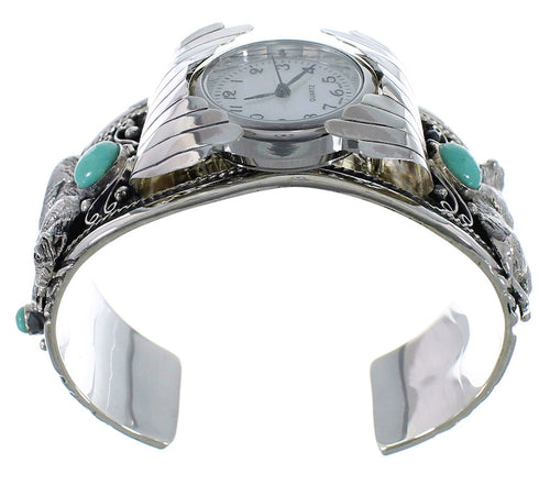 Southwest Turquoise Genuine Sterling Silver Bear Cuff Watch CX48715