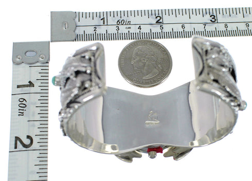 Southwest Turquoise Genuine Sterling Silver Bear Cuff Watch CX48715