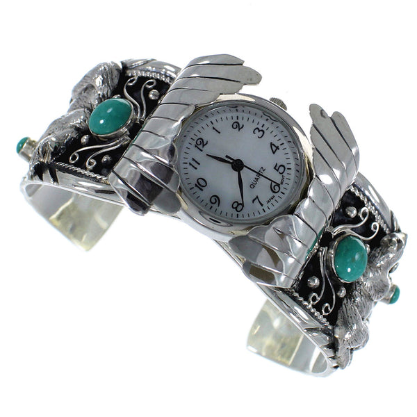 Turquoise Southwest Genuine Sterling Silver Bear Cuff Watch CX48728