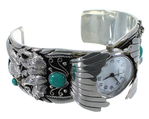 Turquoise Southwest Genuine Sterling Silver Bear Cuff Watch CX48728