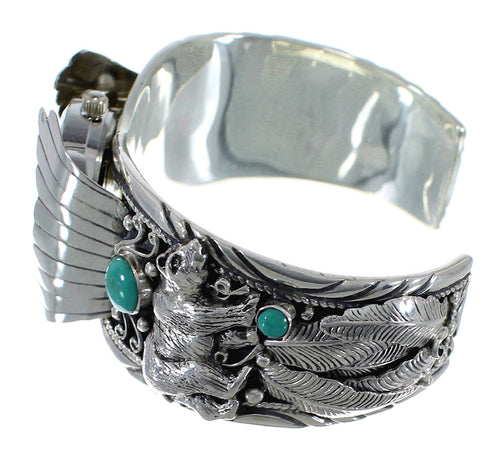 Turquoise Southwest Genuine Sterling Silver Bear Cuff Watch CX48728