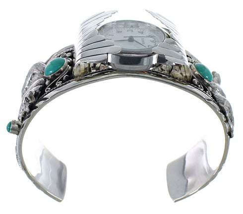 Turquoise Southwest Genuine Sterling Silver Bear Cuff Watch CX48728