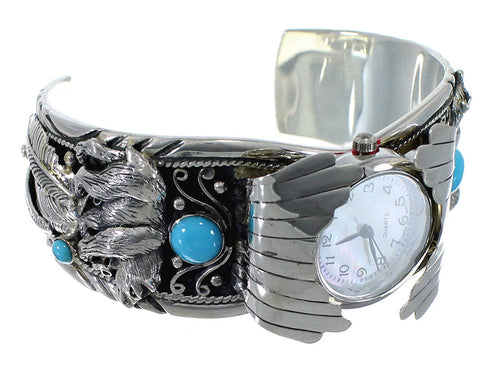 Turquoise Genuine Sterling Silver Southwest Bear Cuff Watch CX48730