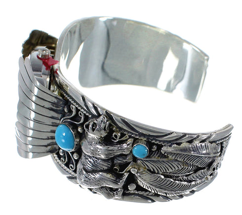 Turquoise Genuine Sterling Silver Southwest Bear Cuff Watch CX48730
