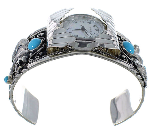 Turquoise Genuine Sterling Silver Southwest Bear Cuff Watch CX48730