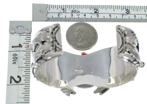 Sterling Silver Southwest Turquoise And Coral Bear Cuff Watch CX48742