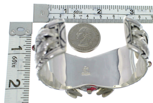 Southwest Turquoise And Coral Bear Sterling Silver Cuff Watch CX48747