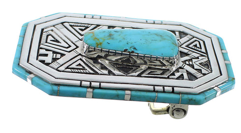 Turquoise Southwest Sterling Silver Water Wave Belt Buckle EX48755