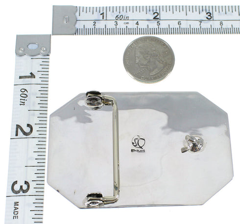 Turquoise Southwest Sterling Silver Water Wave Belt Buckle EX48755