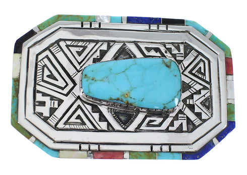 Southwest Sterling Silver Water Wave Multicolor Belt Buckle EX48757
