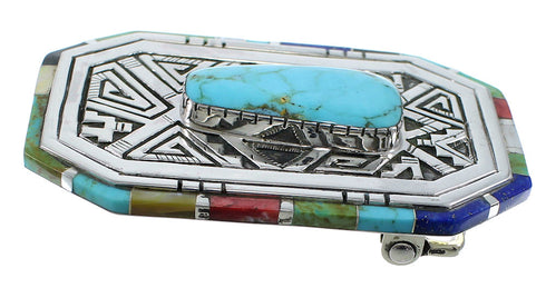 Southwest Sterling Silver Water Wave Multicolor Belt Buckle EX48757