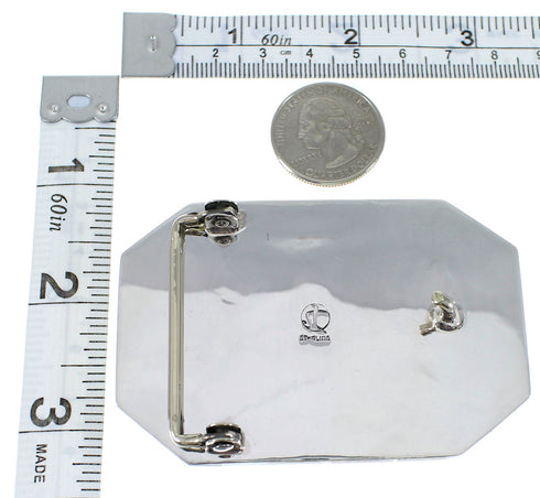 Southwest Sterling Silver Water Wave Multicolor Belt Buckle EX48757