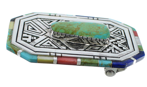 Multicolor Inlay Sterling Silver Water Wave Belt Buckle EX48759