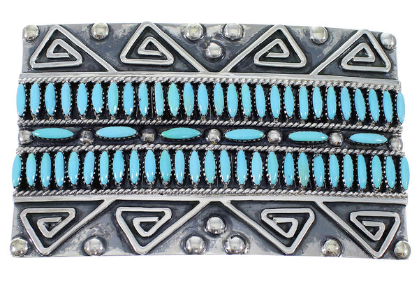 Sterling Silver Water Wave Turquoise Needlepoint Belt Buckle EX48765