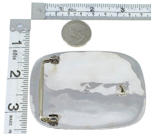 Genuine Sterling Silver Turquoise Needlepoint Belt Buckle EX48770