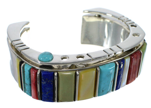 Authentic Sterling Silver Multicolor Southwest Cuff Bracelet CX48957