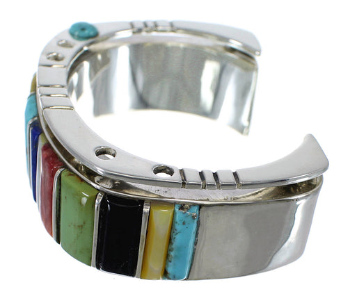 Authentic Sterling Silver Multicolor Southwest Cuff Bracelet CX48957