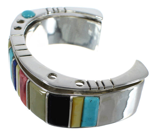 Southwest Authentic Sterling Silver Multicolor Cuff Bracelet CX48964