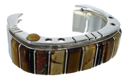 Genuine Sterling Silver Southwest Multicolor Cuff Bracelet CX48975