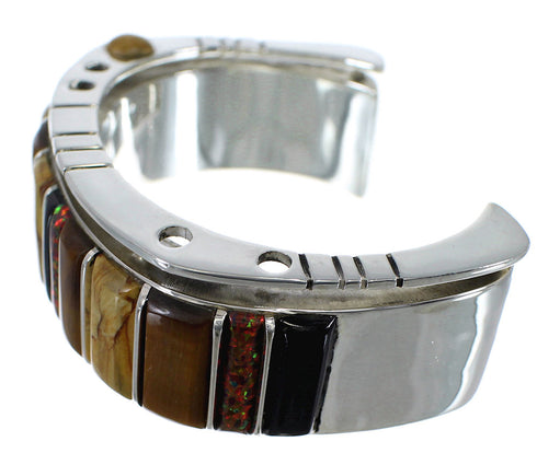 Genuine Sterling Silver Southwest Multicolor Cuff Bracelet CX48975