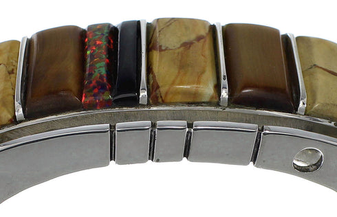 Genuine Sterling Silver Southwest Multicolor Cuff Bracelet CX48975
