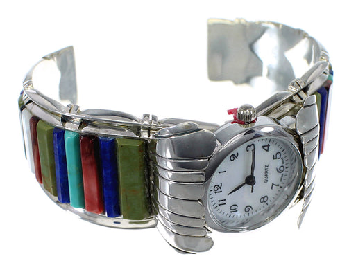 Southwest Genuine Sterling Silver Multicolor Cuff Watch CX48845