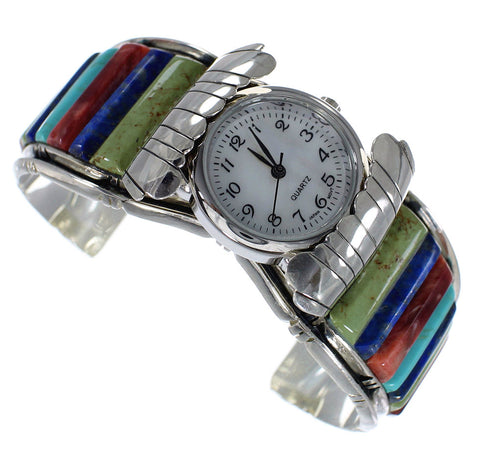 Southwest Multicolor Genuine Sterling Silver Cuff Watch CX48847
