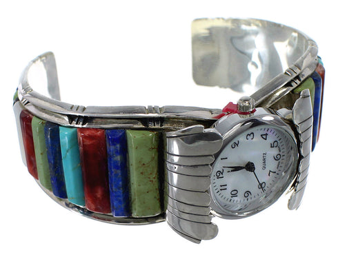 Southwest Multicolor Genuine Sterling Silver Cuff Watch CX48847
