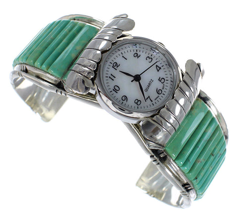 Turquoise Inlay Genuine Sterling Silver Southwest Cuff Watch CX48853