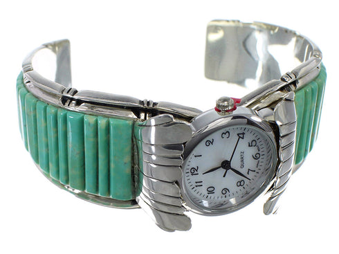 Turquoise Inlay Genuine Sterling Silver Southwest Cuff Watch CX48853