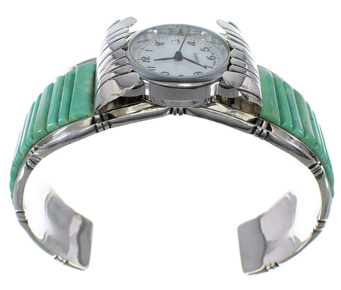 Turquoise Inlay Genuine Sterling Silver Southwest Cuff Watch CX48853