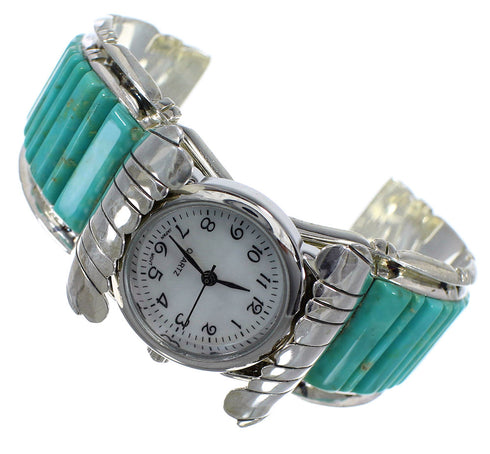 Genuine Sterling Silver Southwest Turquoise Inlay Cuff Watch CX48859