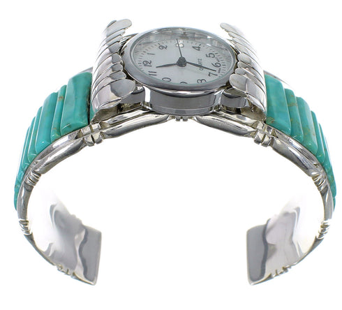 Genuine Sterling Silver Southwest Turquoise Inlay Cuff Watch CX48859