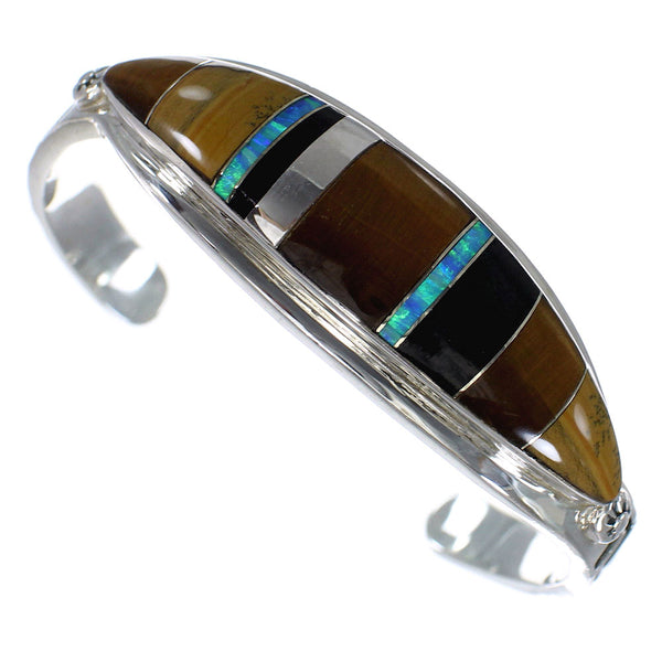 Sterling Silver Water Wave Multicolor Cuff Bracelet CX49483