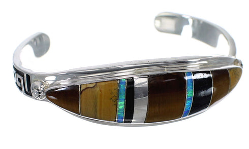 Sterling Silver Water Wave Multicolor Cuff Bracelet CX49483