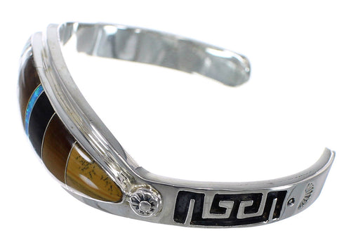 Sterling Silver Water Wave Multicolor Cuff Bracelet CX49483