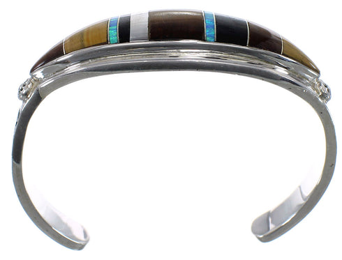 Sterling Silver Water Wave Multicolor Cuff Bracelet CX49483