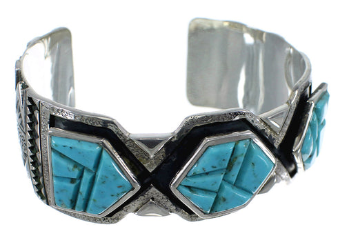 Southwest Turquoise Inlay Sterling Silver Cuff Bracelet CX49141