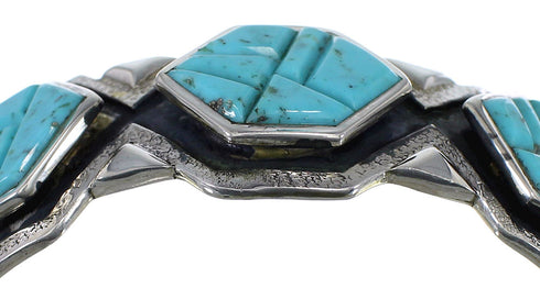 Turquoise Inlay Southwest Sterling Silver Cuff Bracelet CX49143