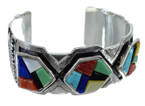 Authentic Sterling Silver Southwest Multicolor Cuff Bracelet CX49157