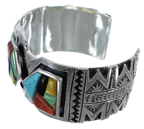Authentic Sterling Silver Southwest Multicolor Cuff Bracelet CX49157