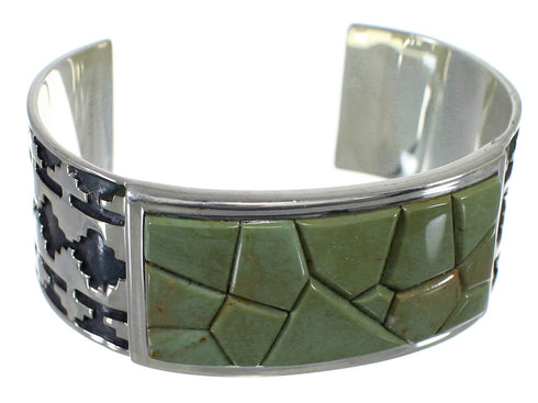 Turquoise Inlay Sterling Silver Substantial Cuff Bracelet CX49265